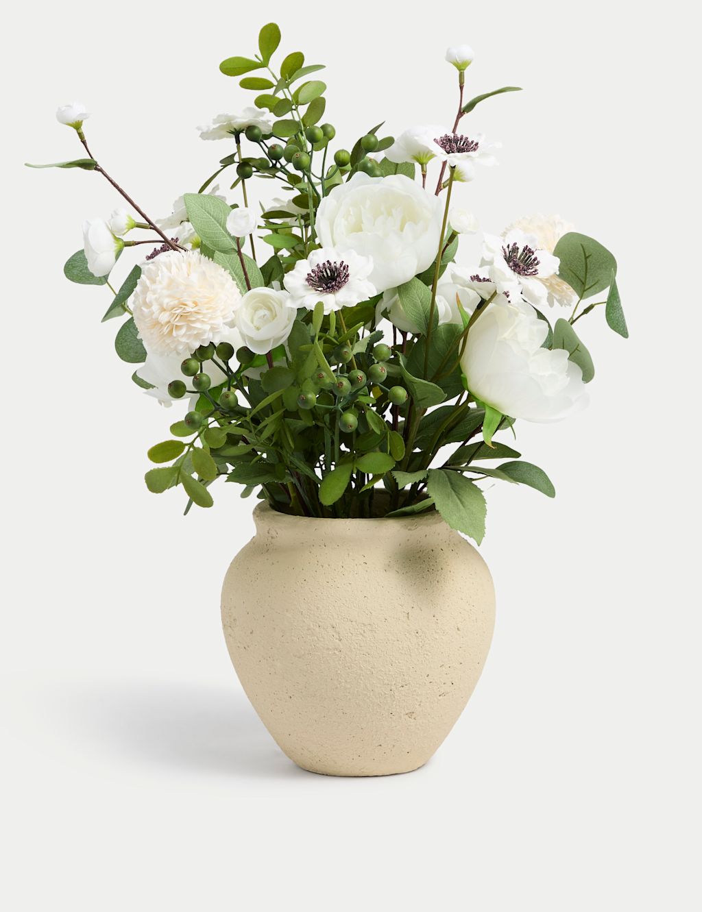 Moss & Sweetpea Artificial Large Flower Arrangement in Vase - 1SIZE - White, White