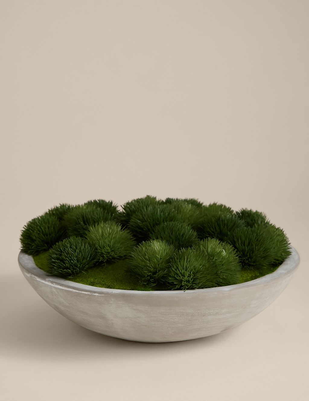 Moss & Sweetpea Artificial Moss in Large Concrete Bowl - White, White