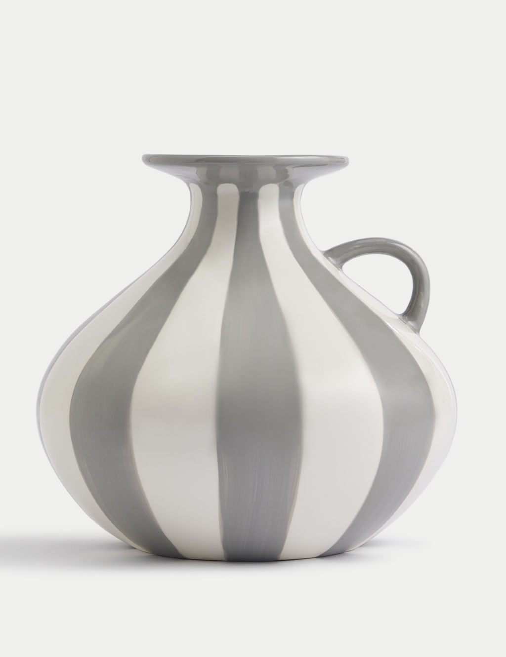 M&S Striped Ceramic Urn Vase - 1SIZE - Grey, Grey