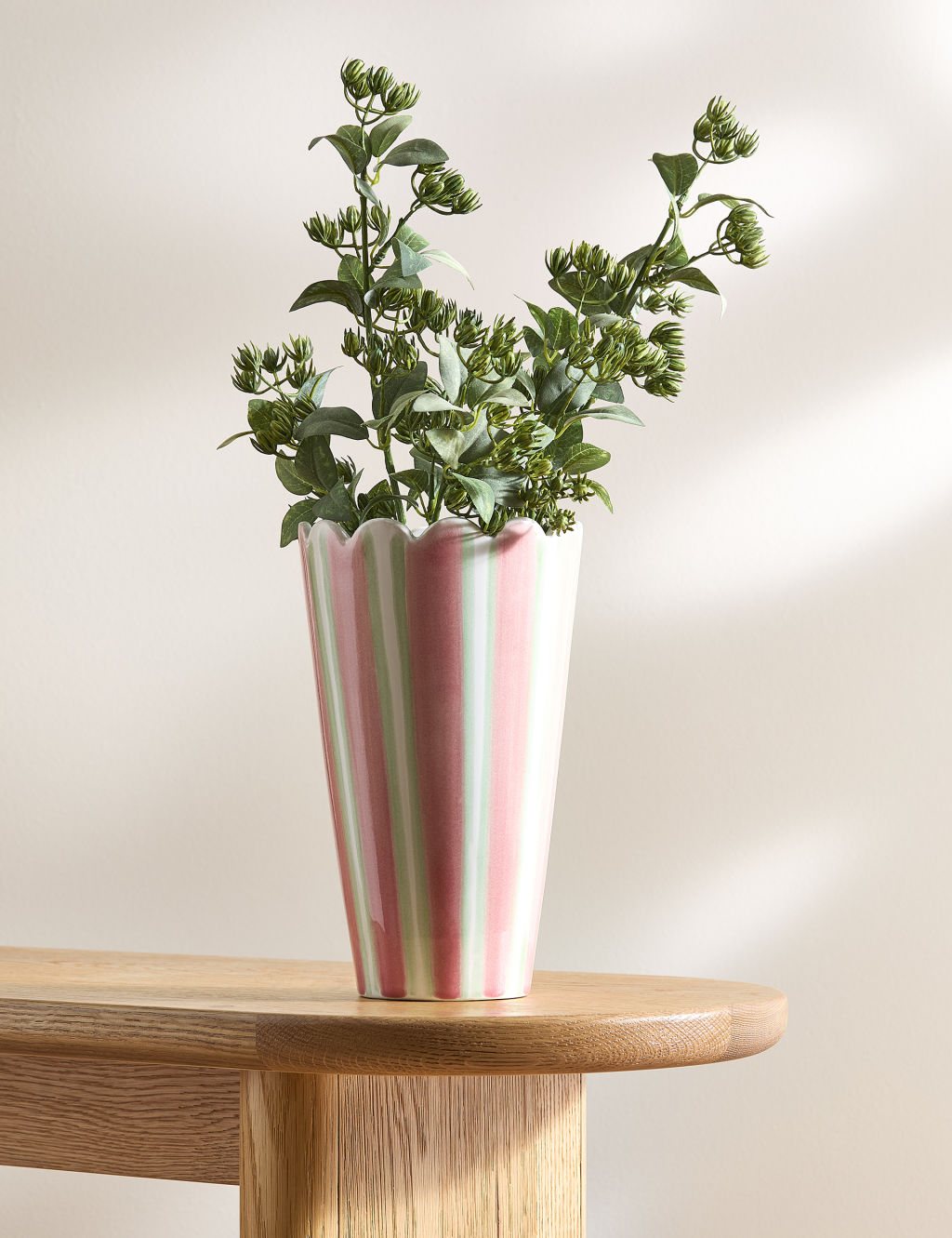M&S Striped Scallop Edge Ceramic Vase - 1SIZE - Multi, Multi