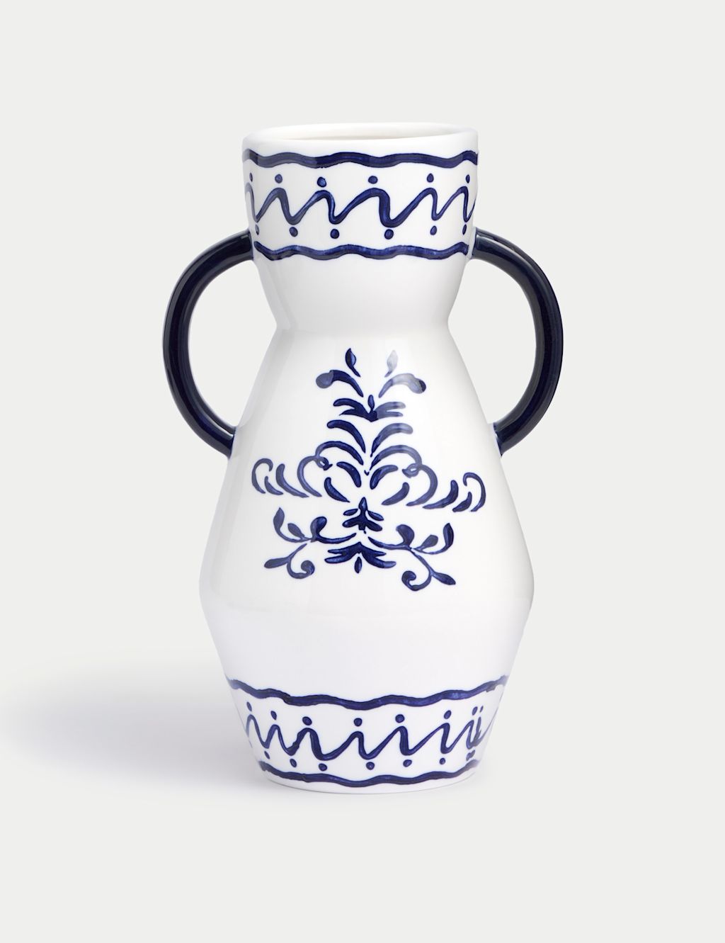 M&S Medium Handpainted Floral Ceramic Vase - 1SIZE - Blue Mix, Blue Mix
