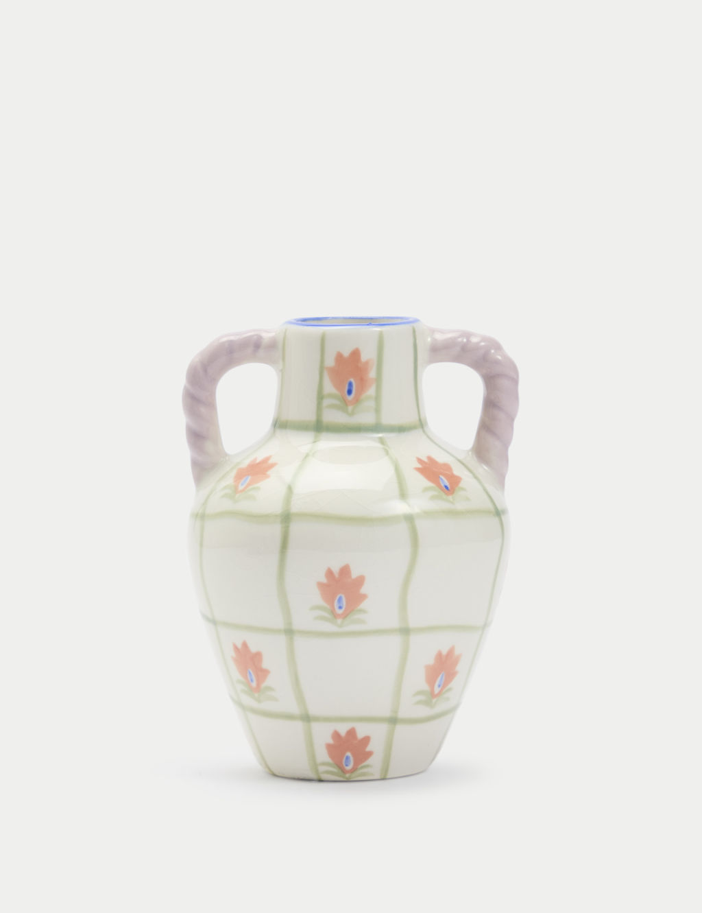 M&S Small Floral Glazed Ceramic Bottle Vase - 1SIZE - Multi, Multi