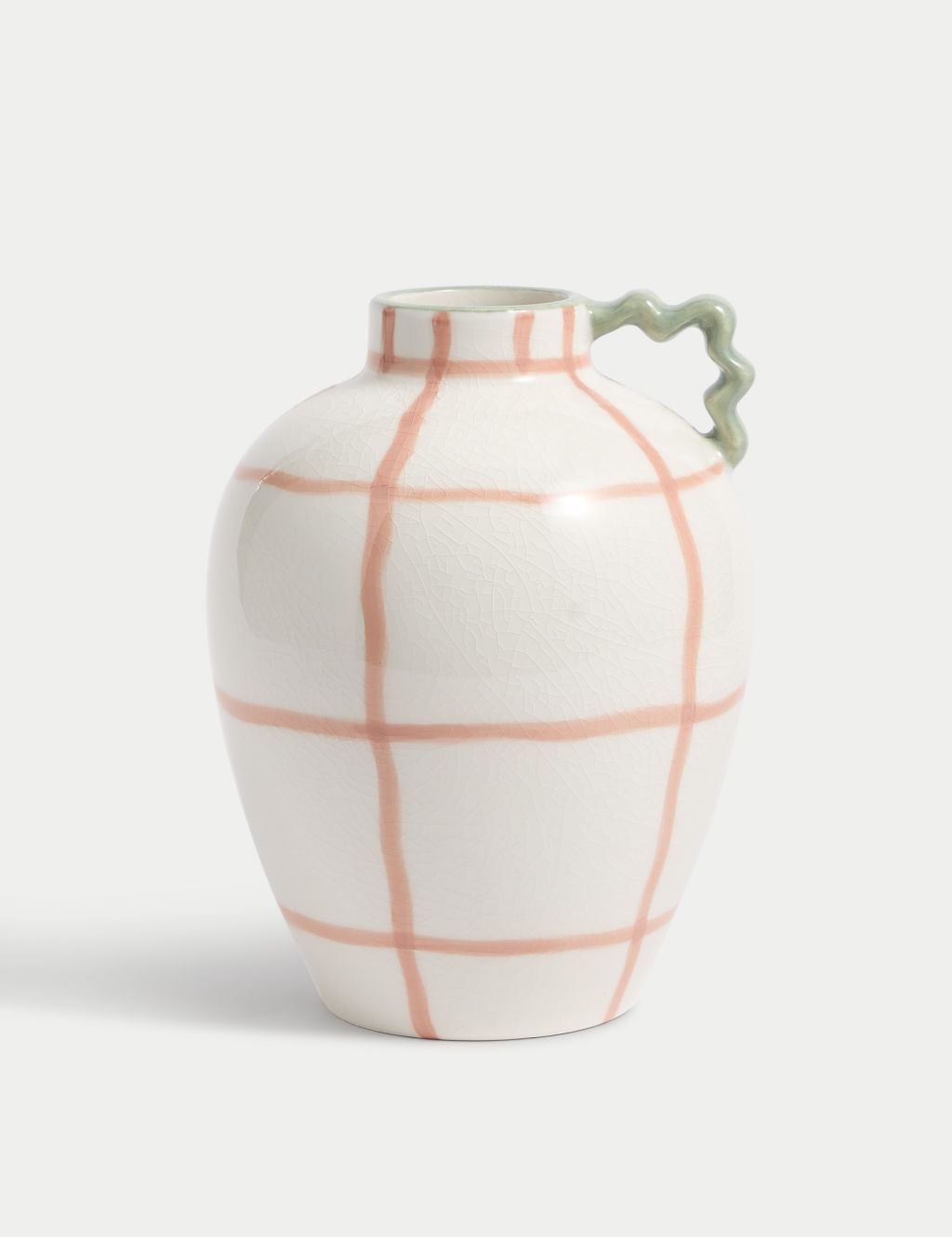 M&S Large Wiggle Check Ceramic Jug Vase - 1SIZE - Pink, Pink