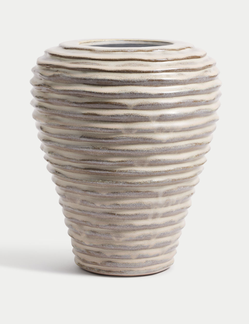 M&S Medium Linear Ridged Ceramic Vase - 1SIZE - Neutral, Neutral