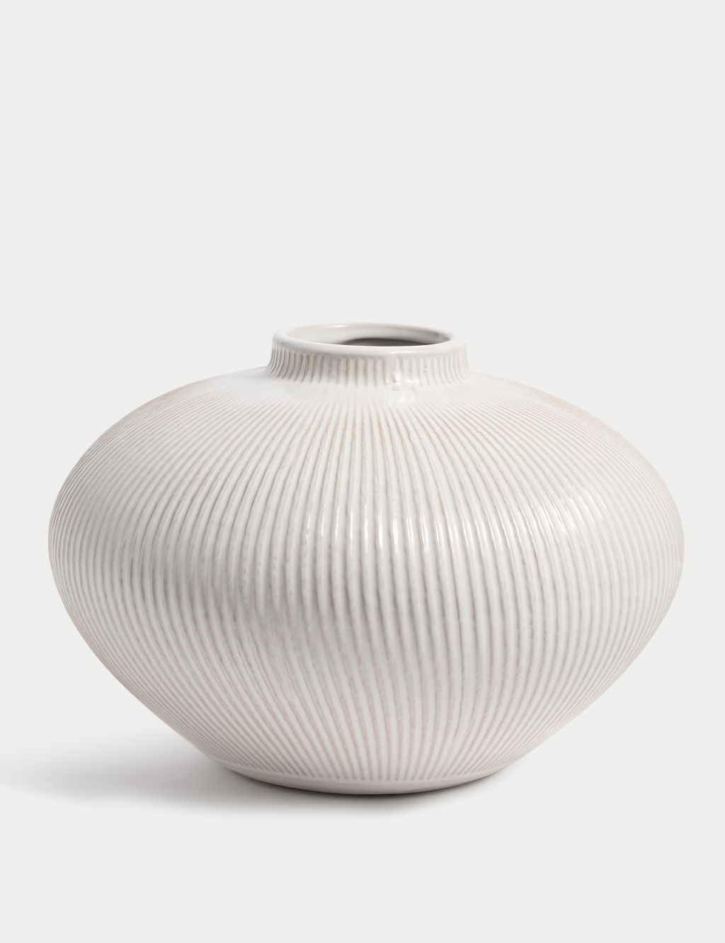 M&S Medium Ridged Textured Ceramic Vase - 1SIZE - White, White