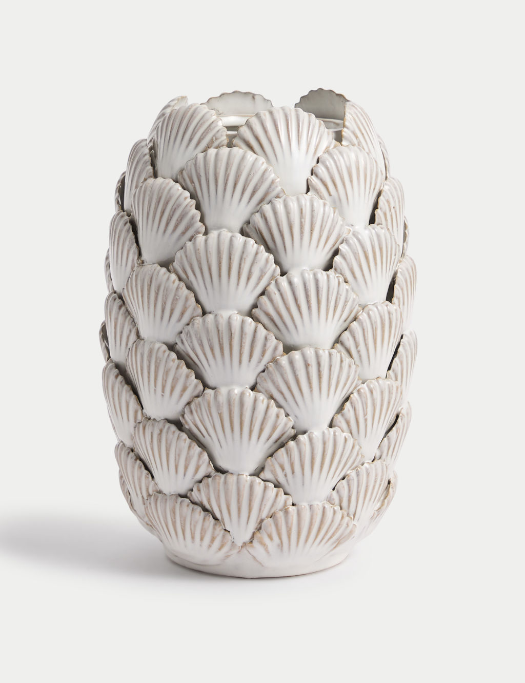 M&S Medium Shell Textured Ceramic Vase - 1SIZE - White, White