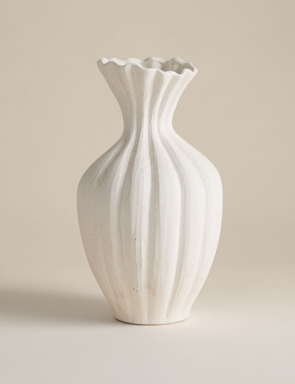 M&S Large Fluted Neck Ceramic Vase - Cream, Cream