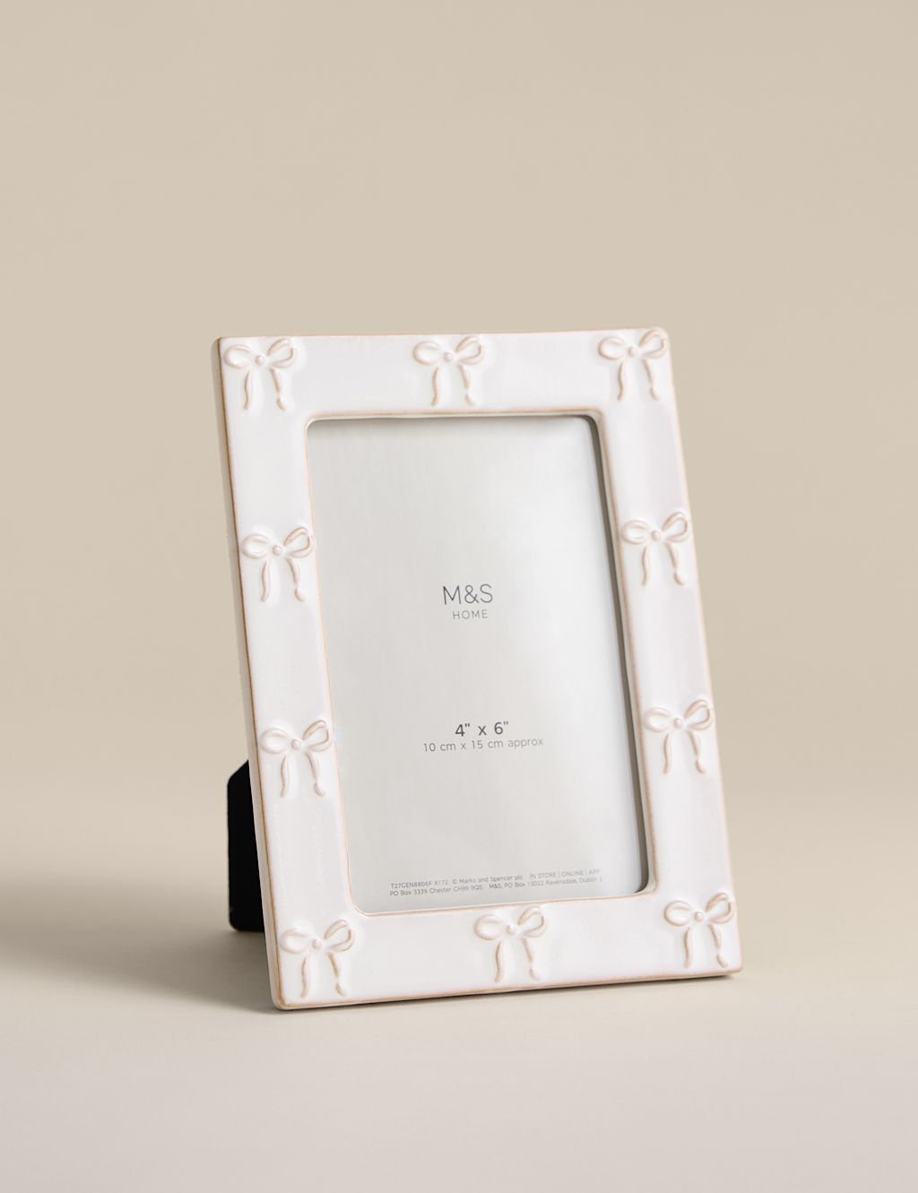 M&S Ceramic Bow Photo Frame 4x6 inch - White, White