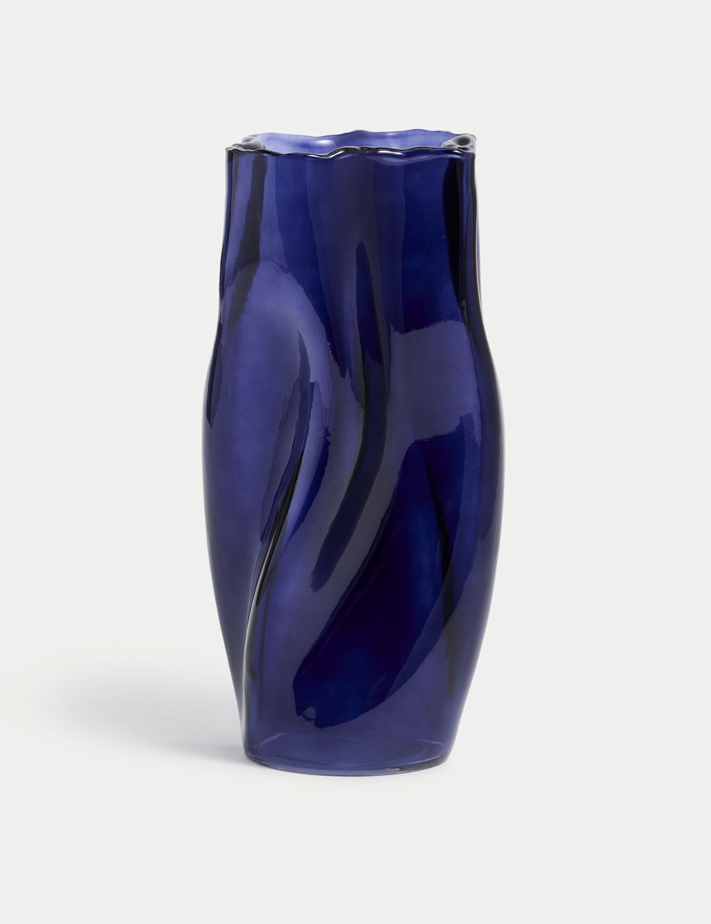 M&S Irregular Glass Vase - 1SIZE - Blue, Blue