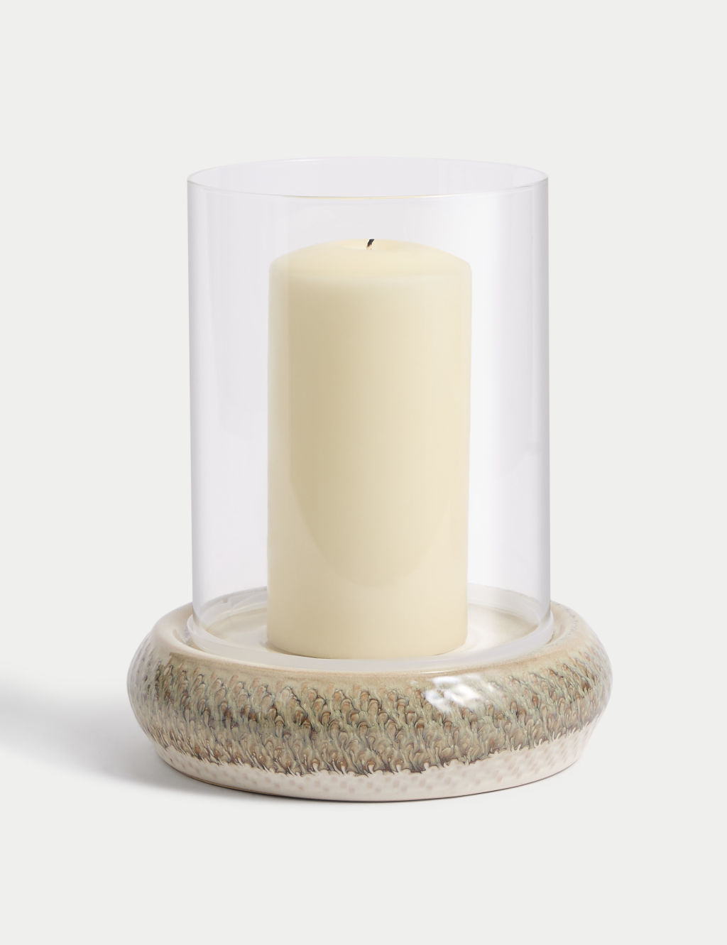M&S Glazed Drip Ceramic Hurricane Candle Holder - 1SIZE - White, White