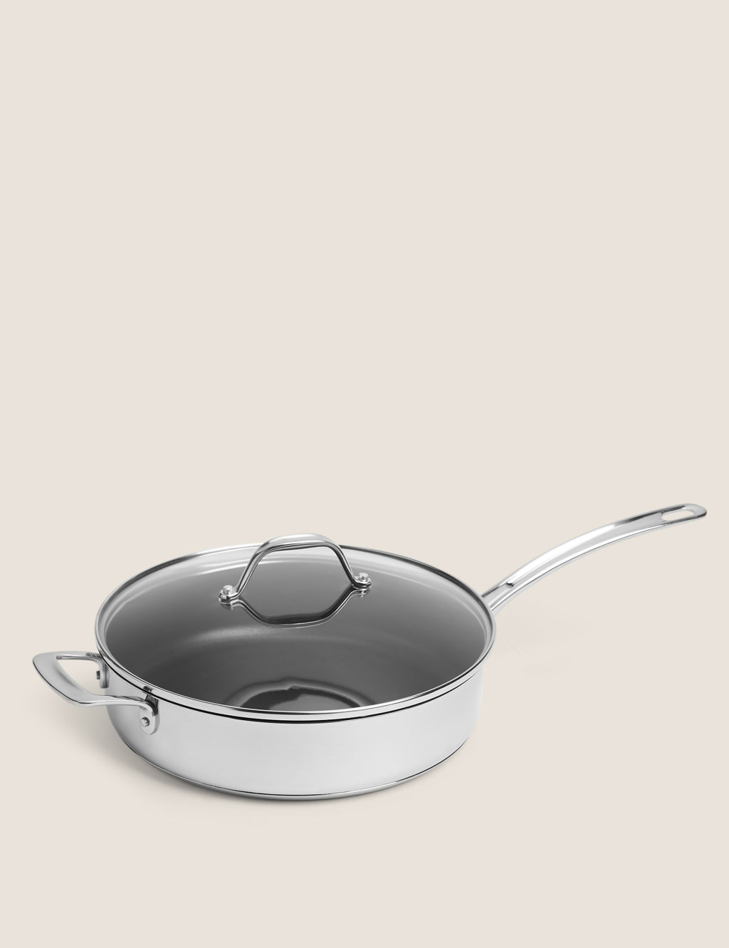 M&S Stainless Steel 28cm Large Non-Stick Saut&eacute; Pan - Silver, Silver