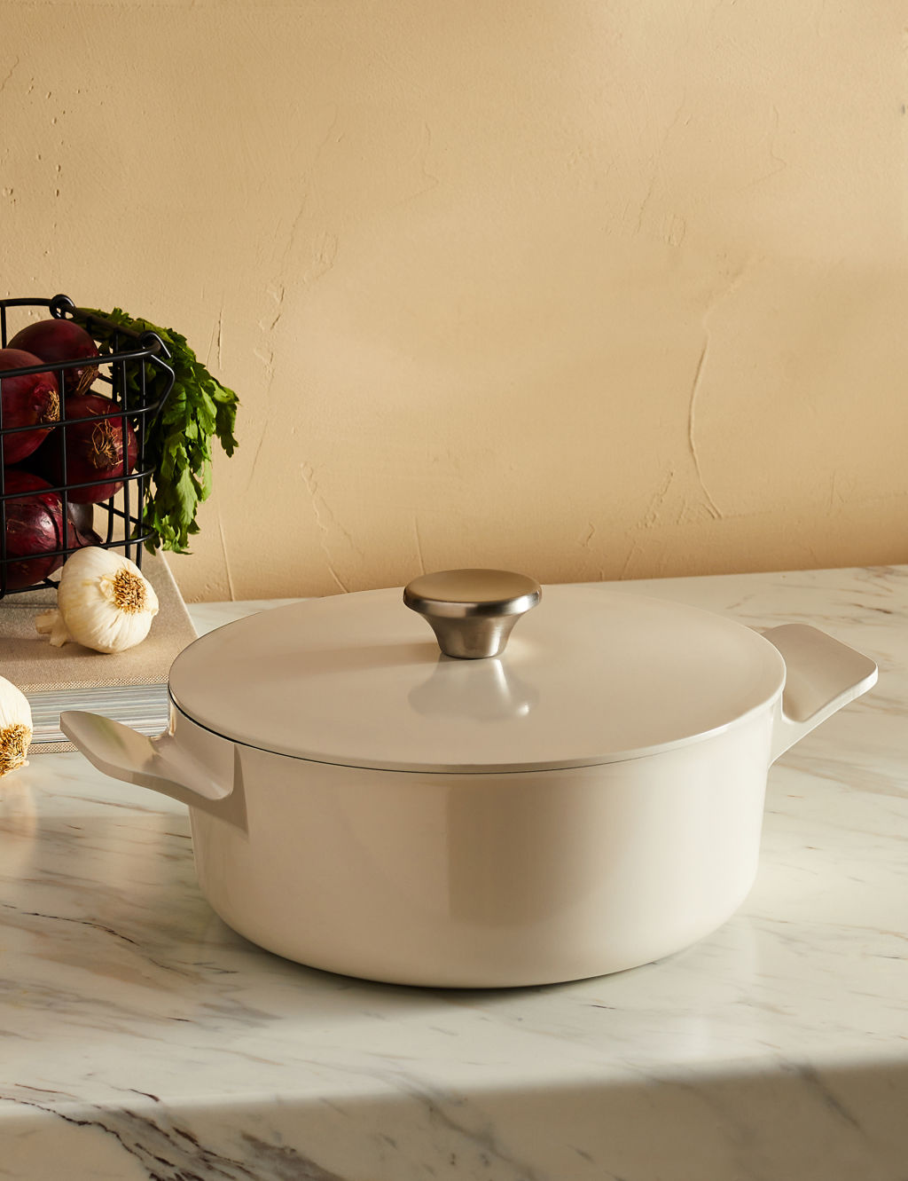 M&S Cast Aluminium 3L Casserole Dish - Ivory, Ivory