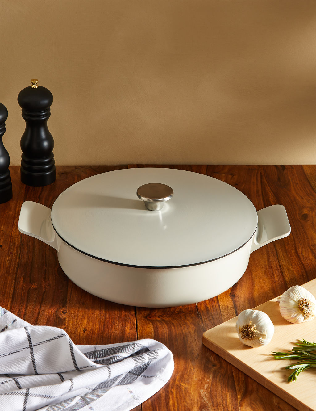 M&S Cast Aluminium 4.5L Casserole Dish - Ivory, Ivory