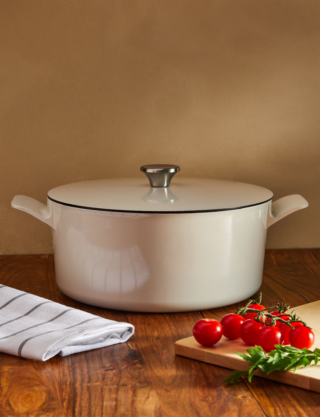 M&S Cast Aluminium 7L Casserole Dish - Ivory, Ivory