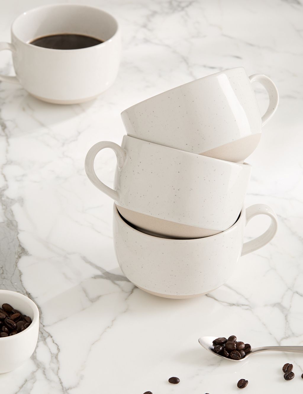 M&S Set of 4 Speckle Ceramic Cappuccino Cups - 1SIZE - Natural, Natural