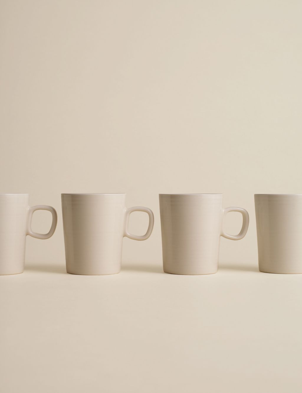 M&S Set of 4 Ribbed Ceramic Cappucino Cups - 1SIZE - Natural, Natural