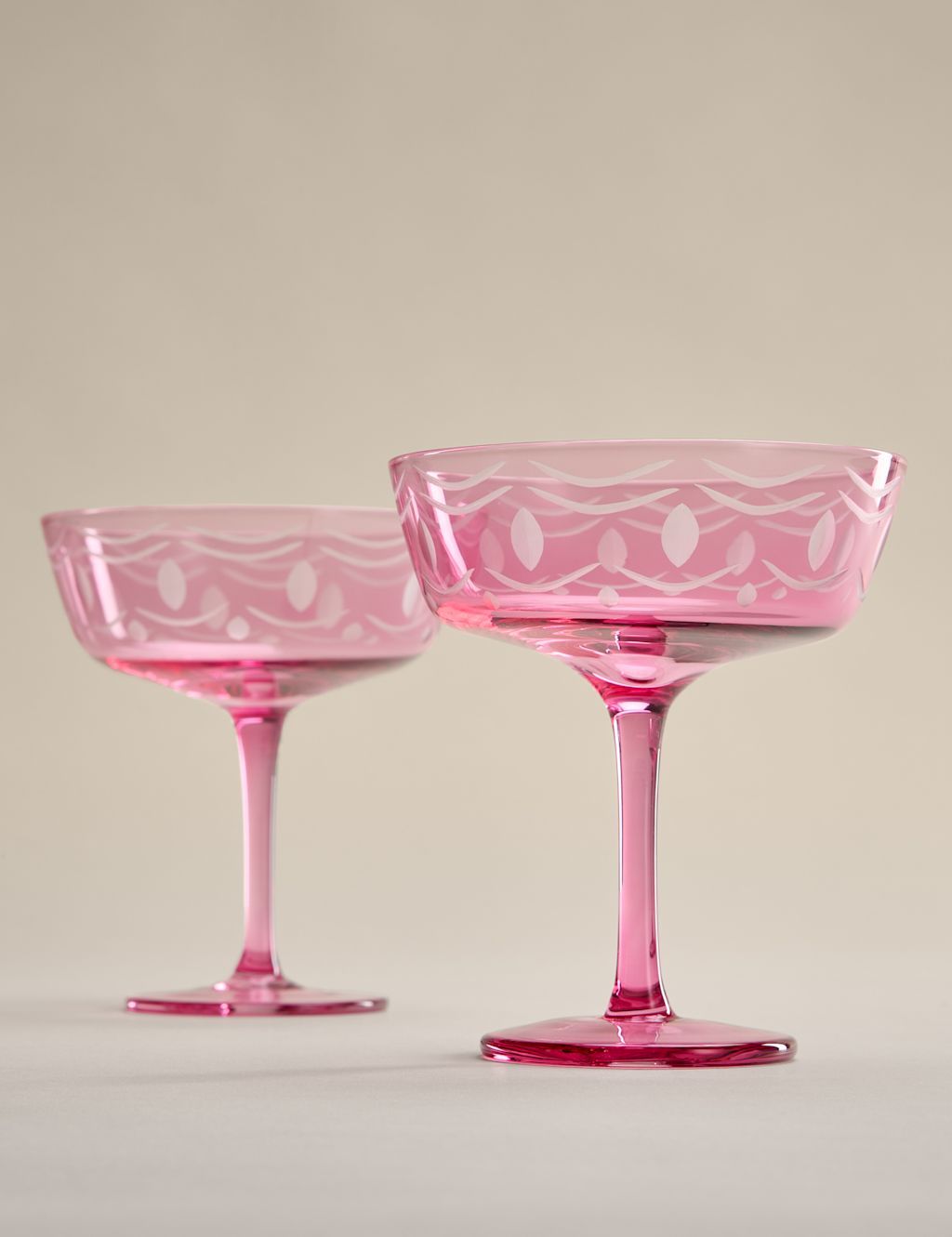 M&S Set of 2 Retro Coupe Glasses - 1SIZE - Pink, Pink
