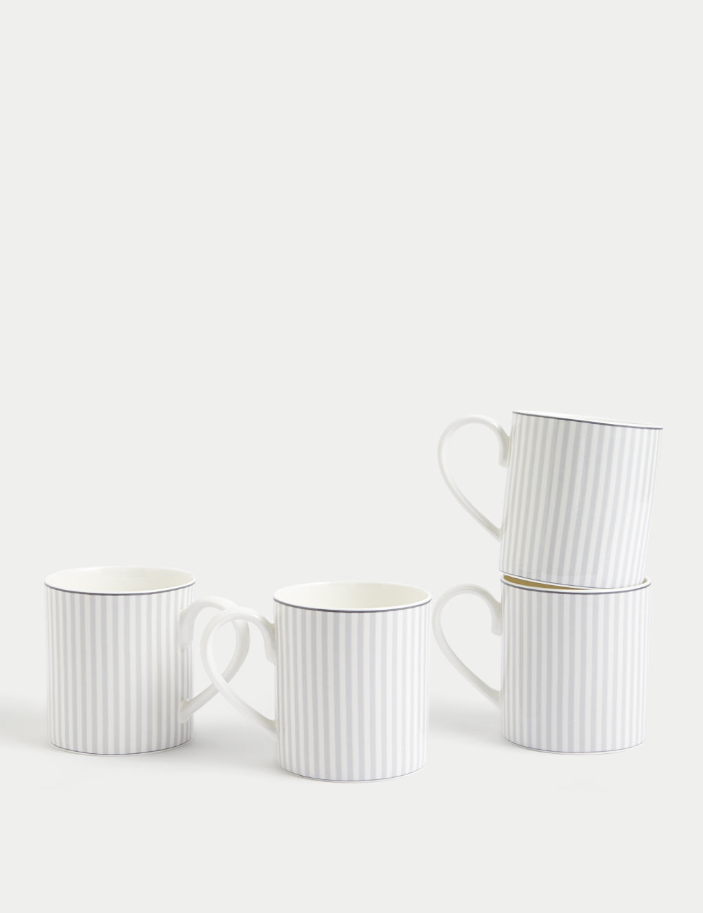 M&S Set of 4 Hampton Stripe Mugs - 1SIZE - Grey Mix, Grey Mix
