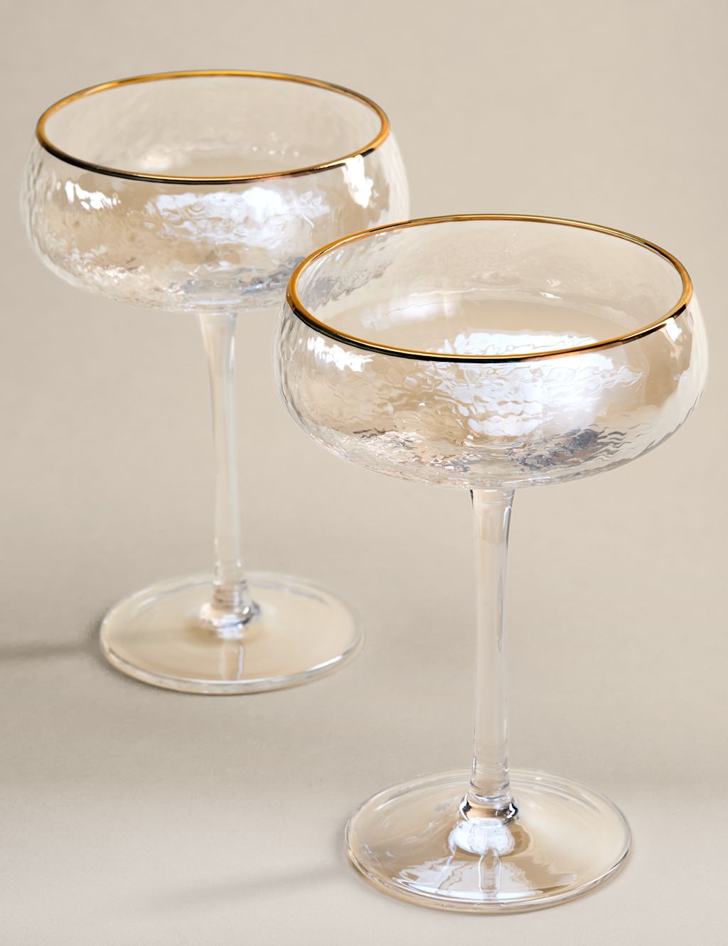 M&S Set of 2 Hammered Lustre Coupe Glasses - 1SIZE - Multi, Multi