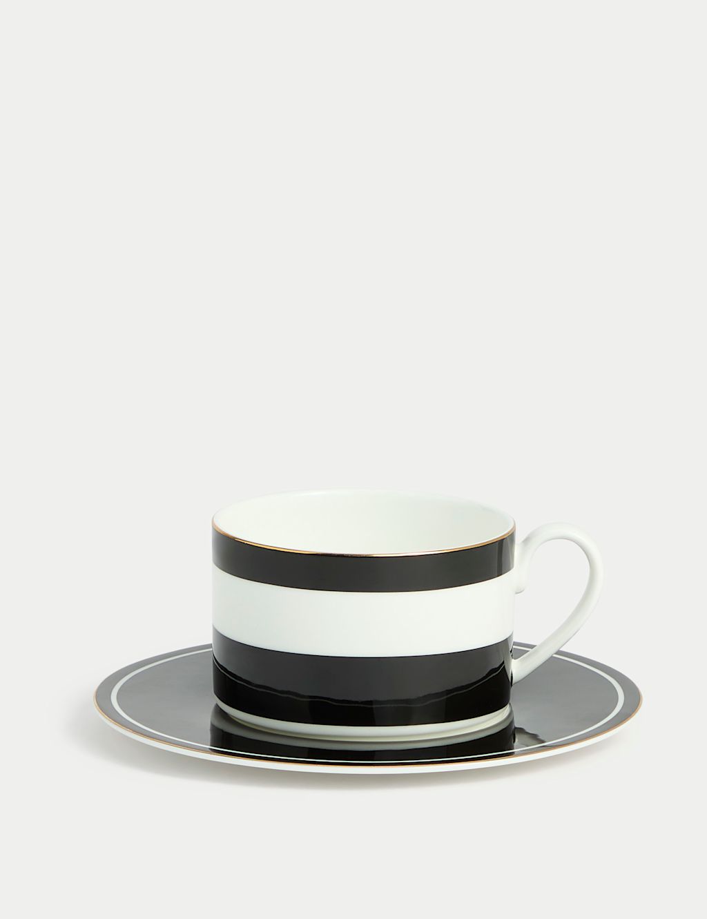 M&S Bone China Striped Cup & Saucer - 1SIZE - Black Mix, Black Mix