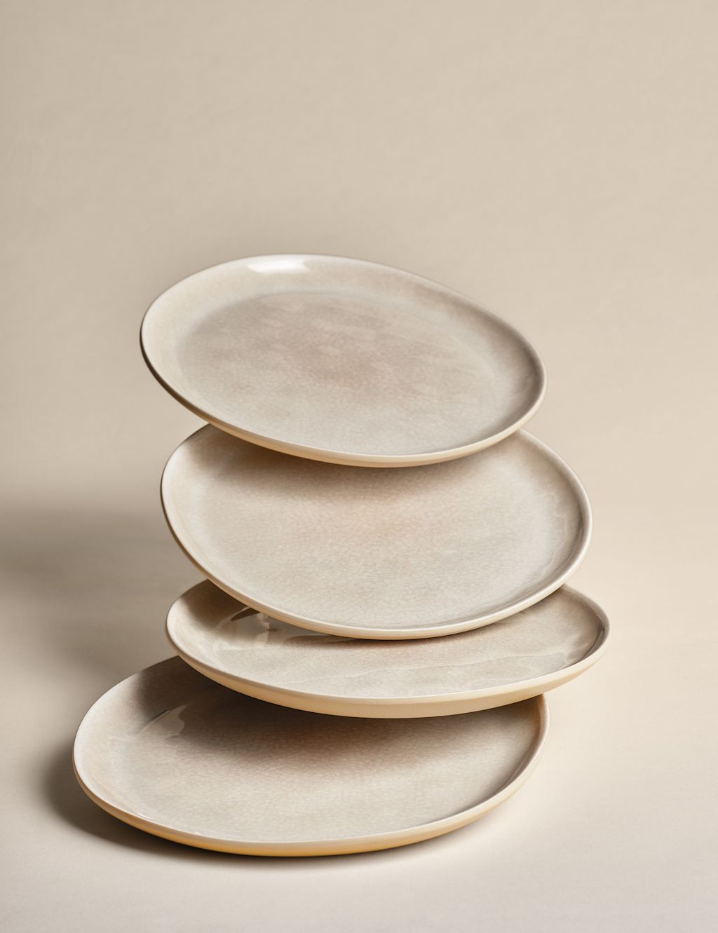 M&S Set of 4 Linen Reactive Picnic Side Plates - 1SIZE - Natural, Natural