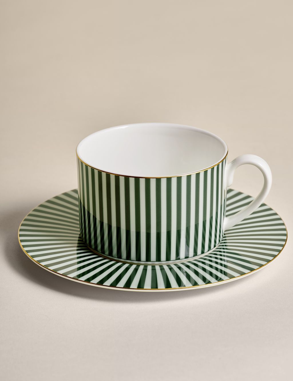 M&S Hampton Stripe Cup & Saucer - 1SIZE - Green, Green