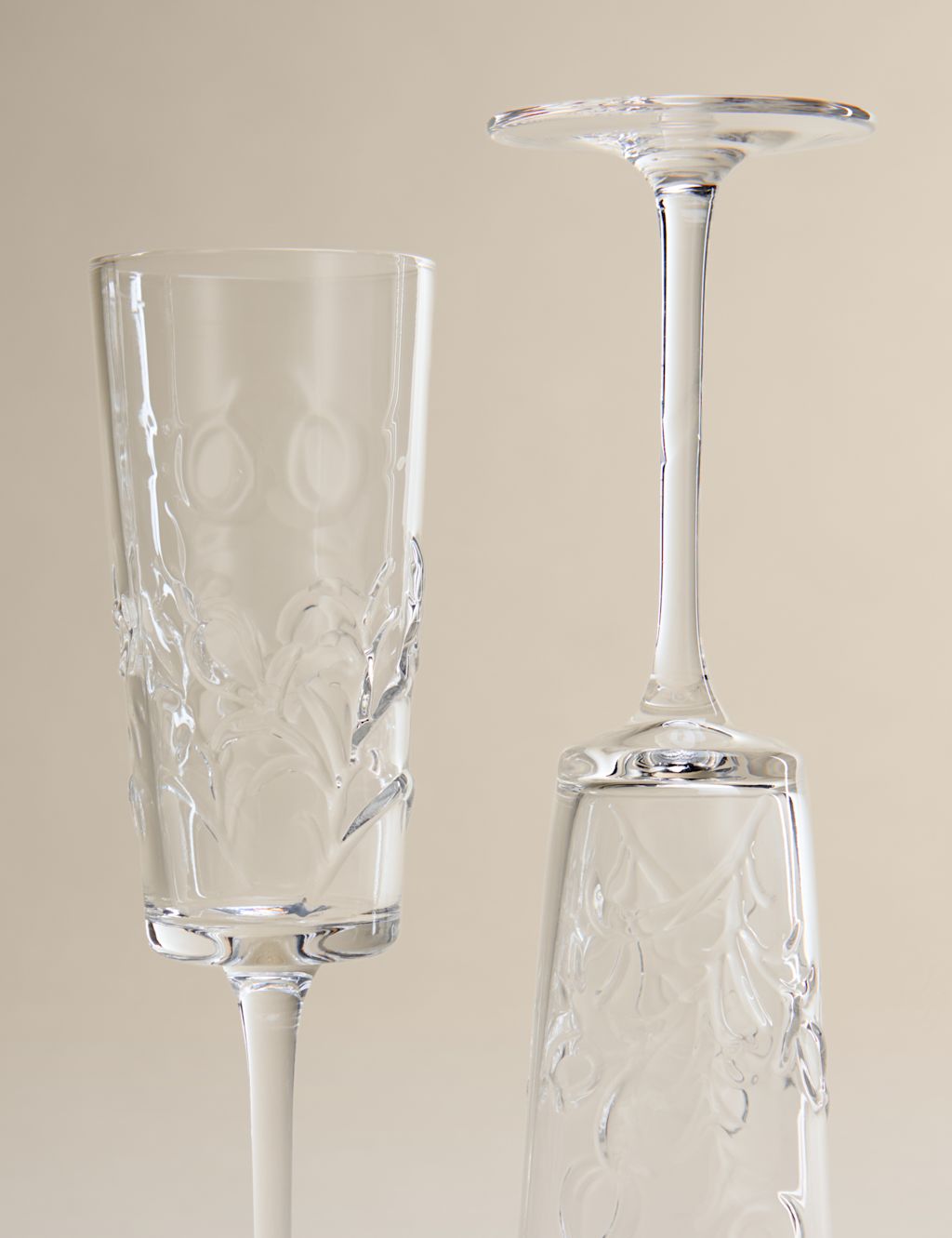 M&S Set of 2 Embossed Floral Champagne Flutes - 1SIZE