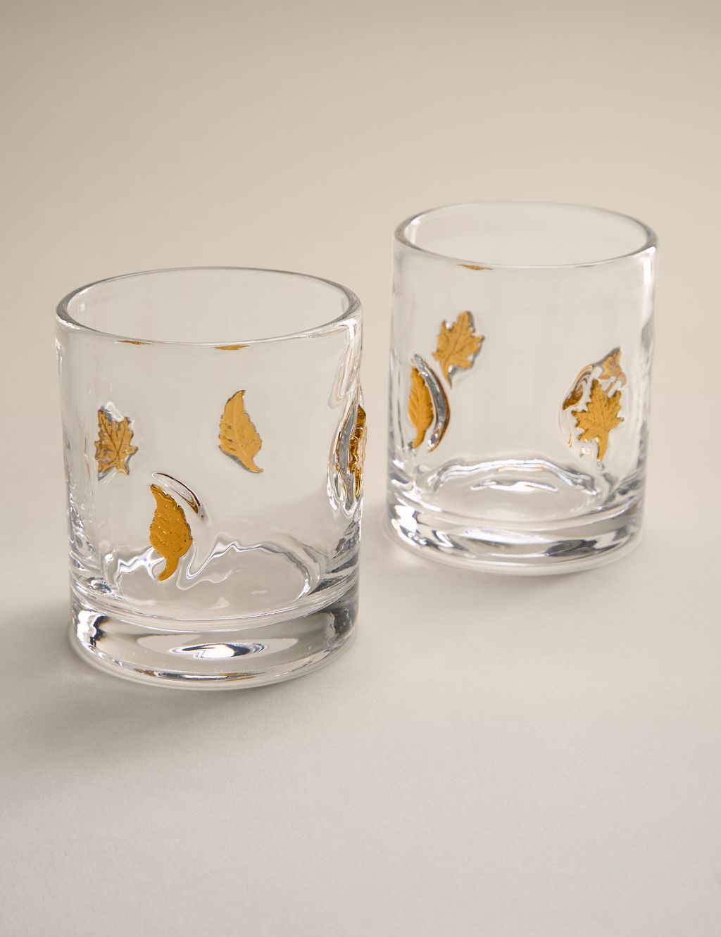 M&S 2 Pack Maple Leaf Glass Tumblers - 1SIZE - Orange, Orange