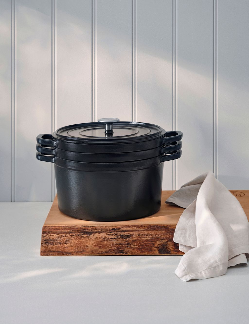 M&S X Tom Kerridge 3 Piece Cast Iron Stacking Set - Black, Black