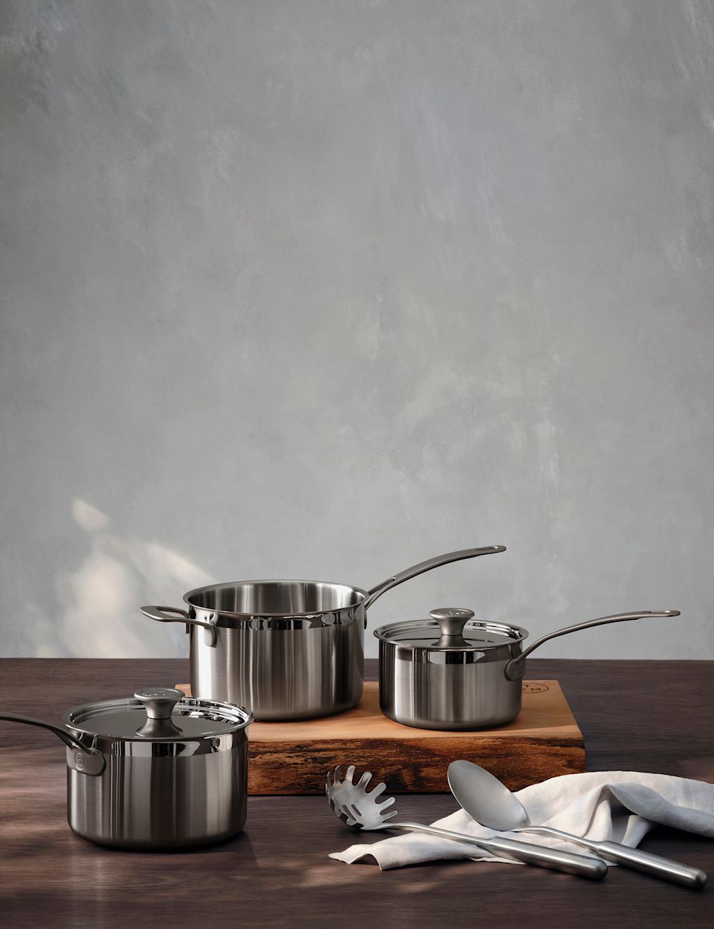 M&S X Tom Kerridge 3 Piece Stainless Steel Saucepan Set - Silver, Silver