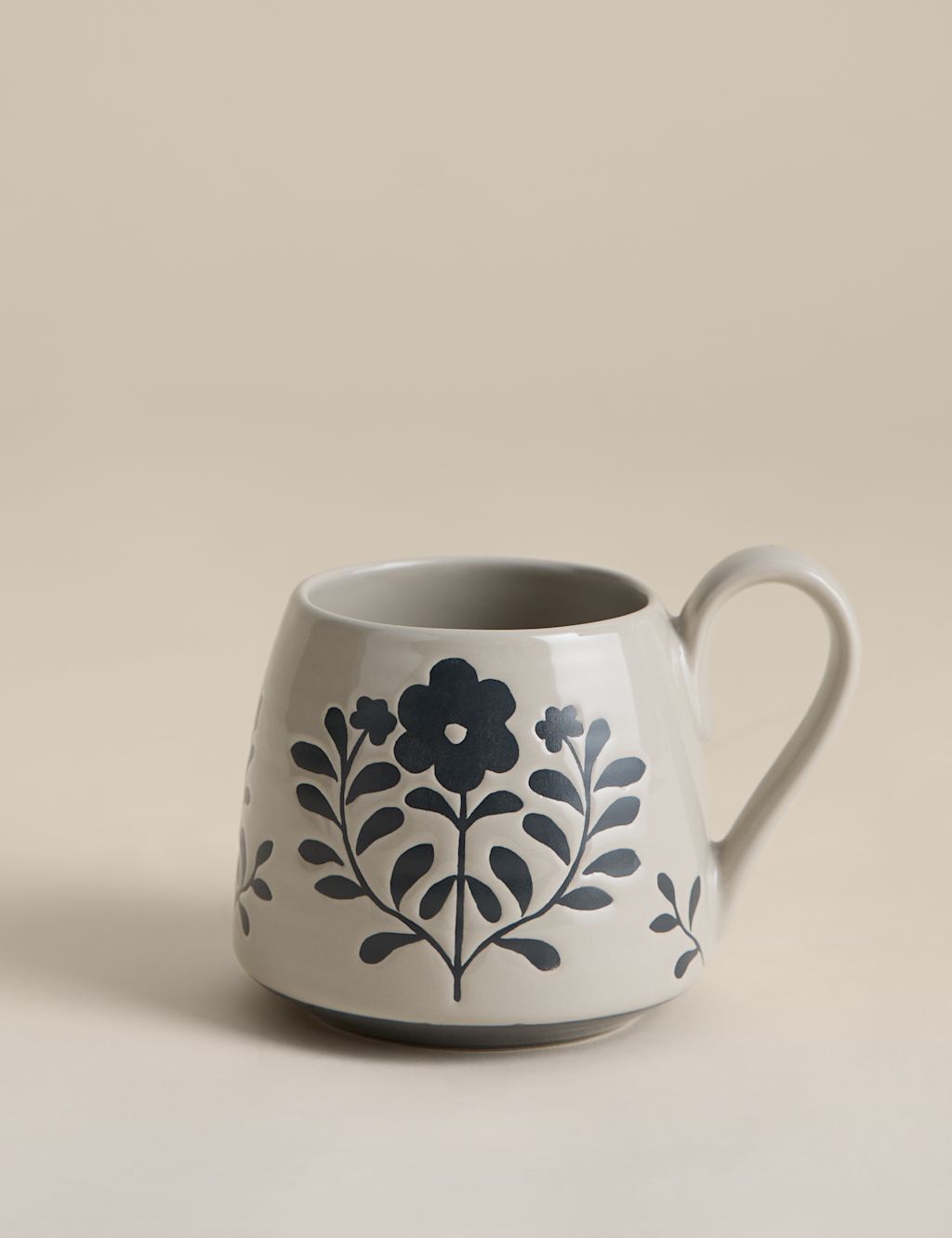 M&S Floral Tapered Mug - Grey, Grey