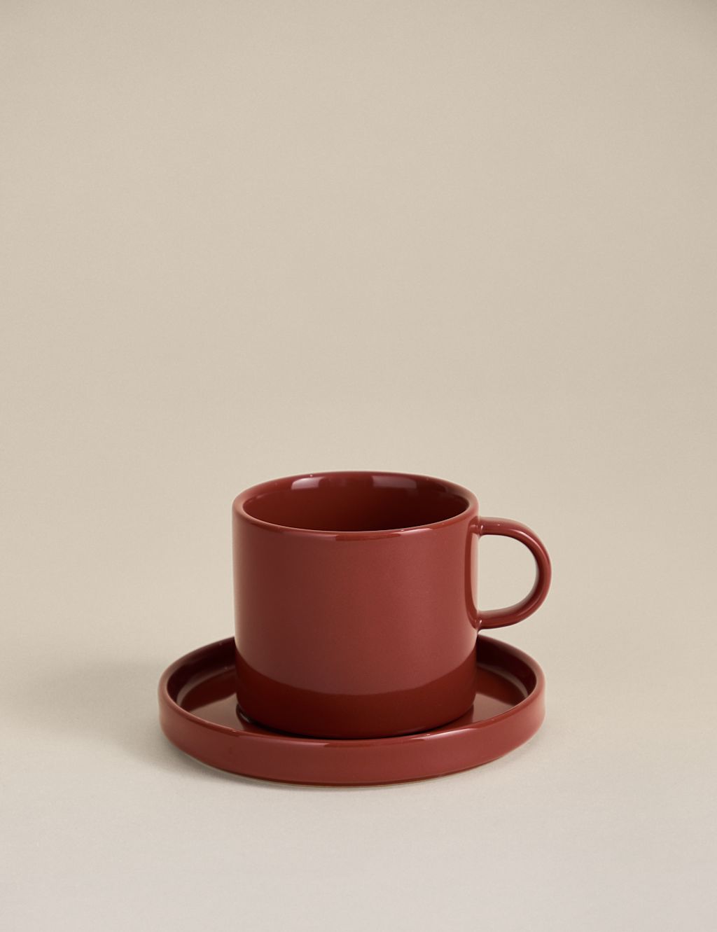 M&S Straight Sided Cup & Saucer - Red, Red