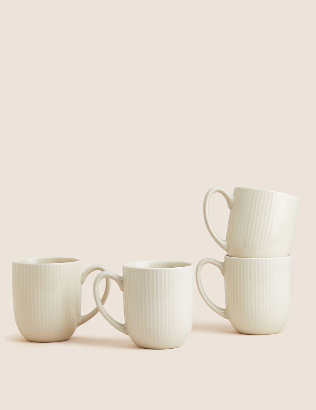 M&S Set of 4 Textured Stripe Mugs - Cream, Cream