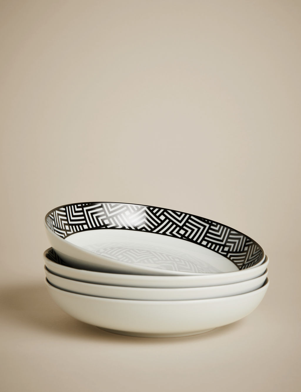 M&S Set of 4 Geometric Pasta Bowls - 1SIZE - Black Mix, Black Mix