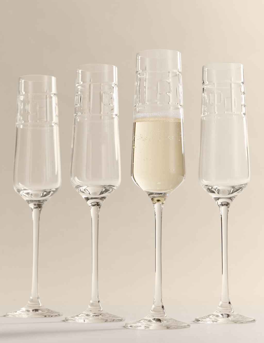 M&S X Kelly Hoppen Set of 4 Etched Champagne Flutes - 1SIZE - Clear, Clear