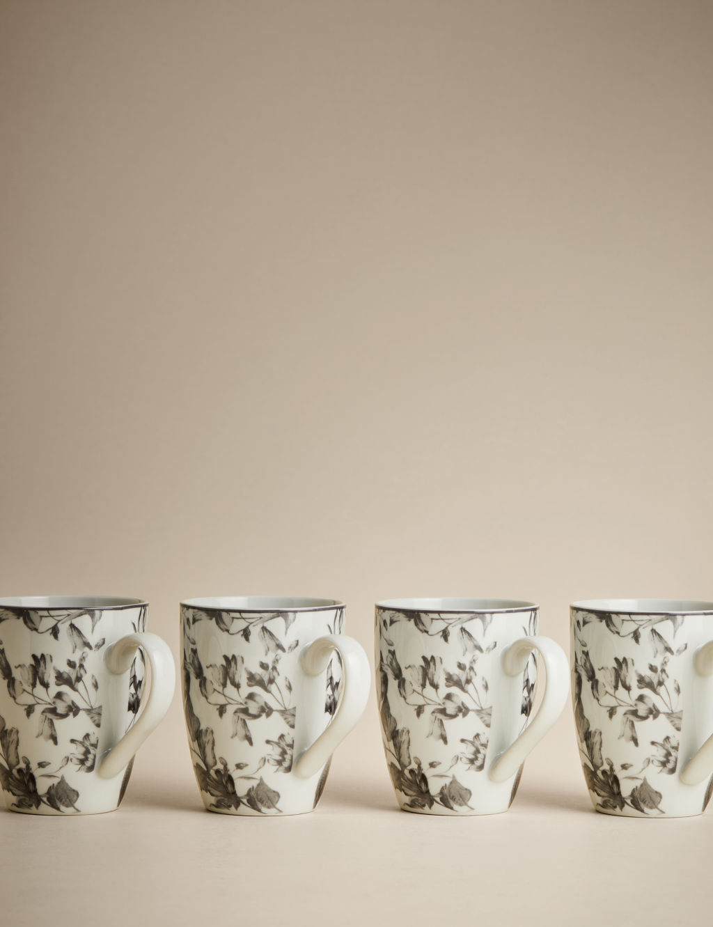 M&S Set of 4 Floral Mugs - 1SIZE - Grey, Grey