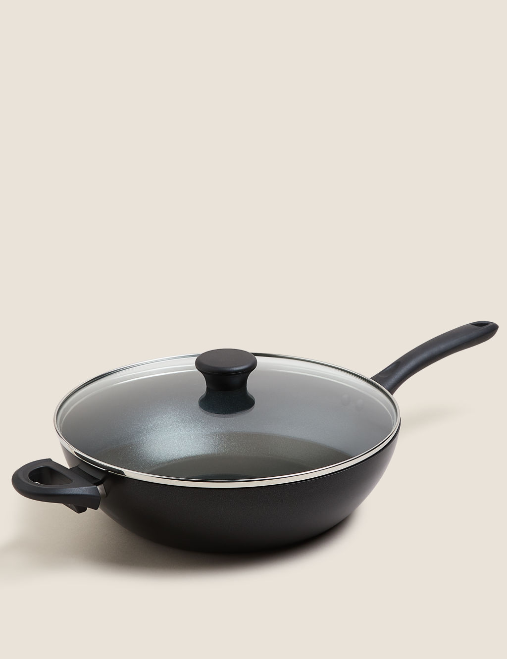 M&S Black Aluminium 30cm Large Non-Stick Wok, Black