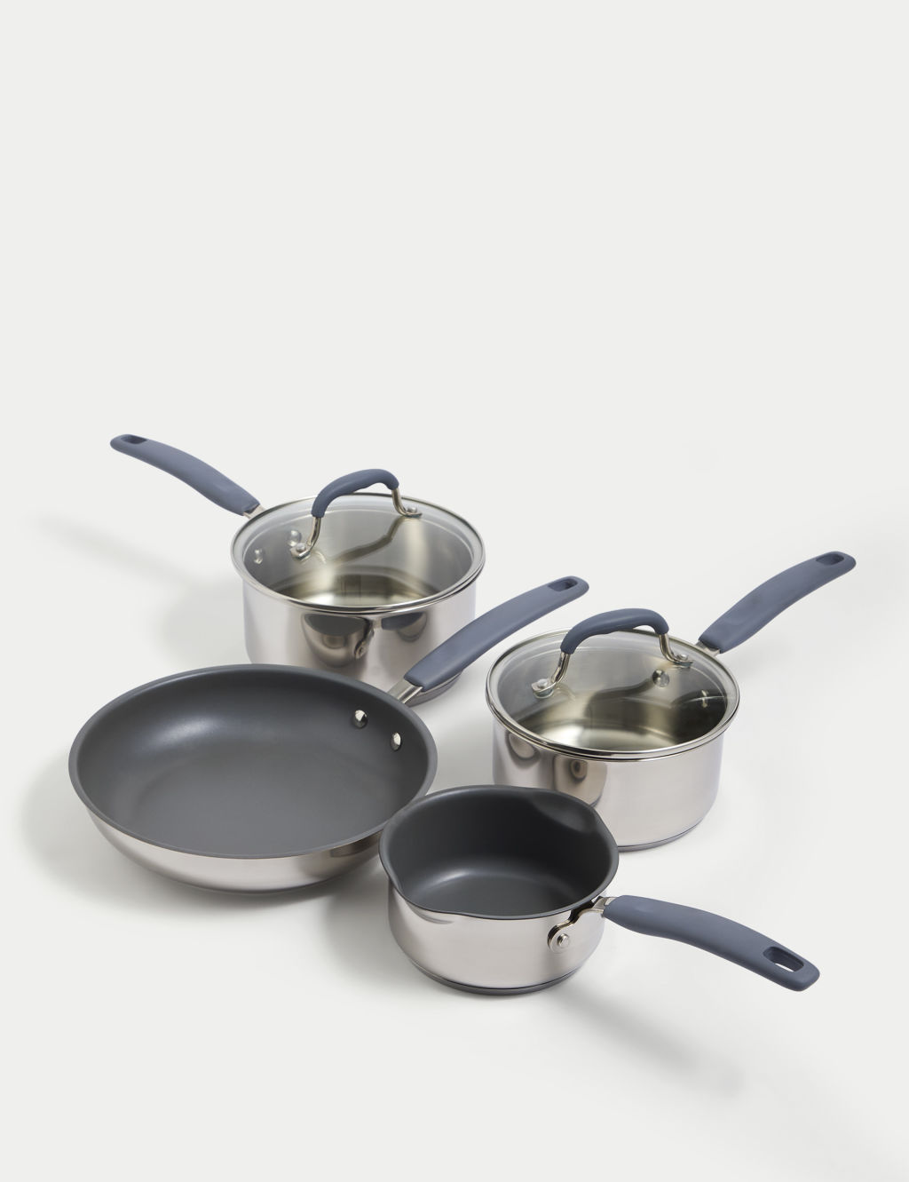 M&S 4 Piece Stainless Steel Pan Set - Silver, Silver