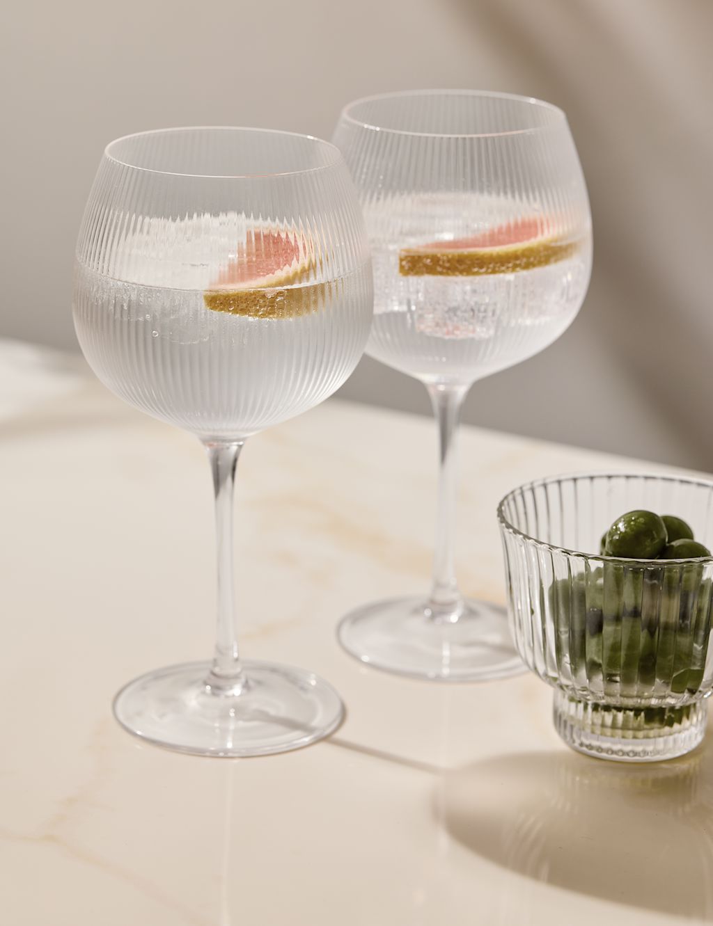 M&S Set of 6 Maxim Optic Ribbed Gin Glasses - 1SIZE - Clear, Clear