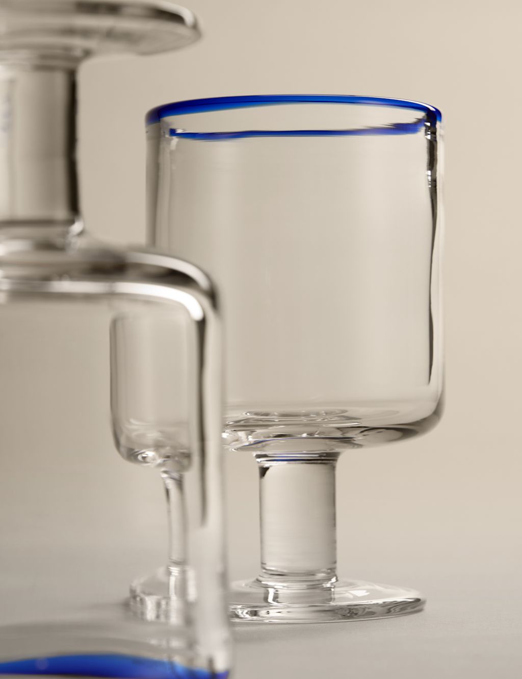 M&S Set of 2 Contrast Rim Wine Glasses - Blue, Blue