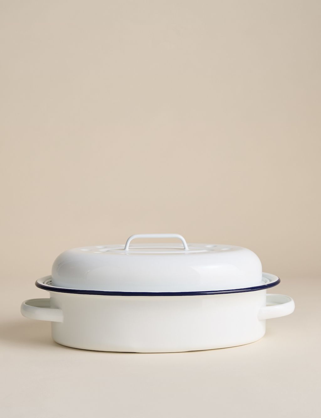 M&S Oval Enamel Roaster with Lid - Dark Blue Mix, Dark Blue Mix