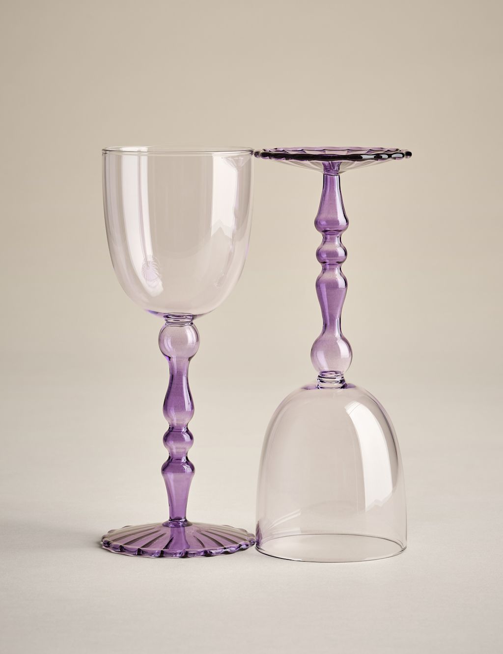 M&S Set of 2 Deco Wine Glasses - 1SIZE - Lilac, Lilac