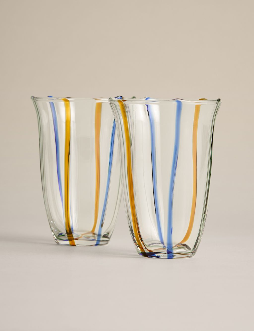 M&S Set of 2 Colour Stripe Hi Ball Glasses - 1SIZE - Multi, Multi