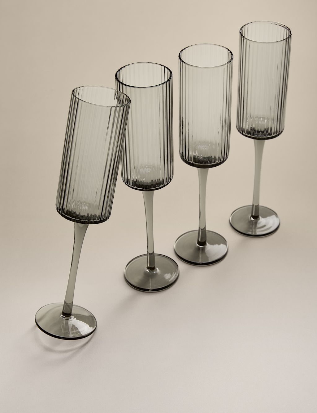 M&S Set of 4 Celine Ribbed Champagne Flutes - 1SIZE - Dark Grey, Dark Grey