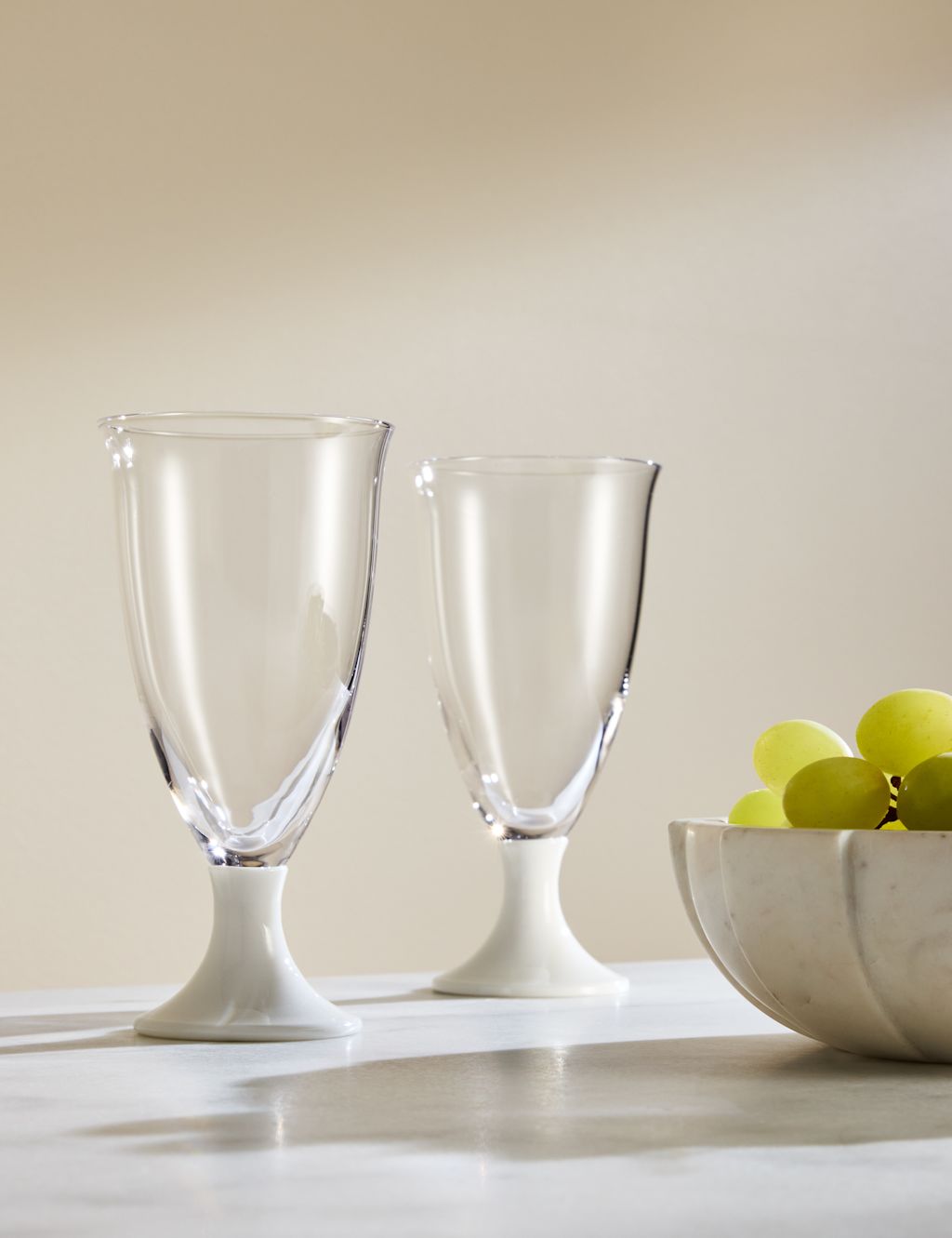 M&S X Kelly Hoppen Set of 2 Footed Wine Glasses - White Mix, White Mix