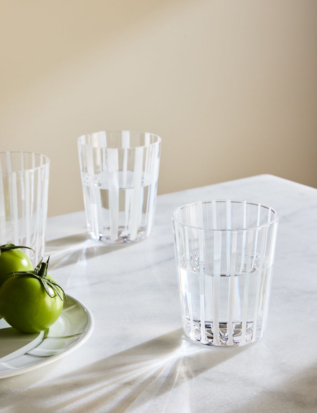 M&S X Kelly Hoppen Set of 4 Striped Tumblers - White Mix, White Mix