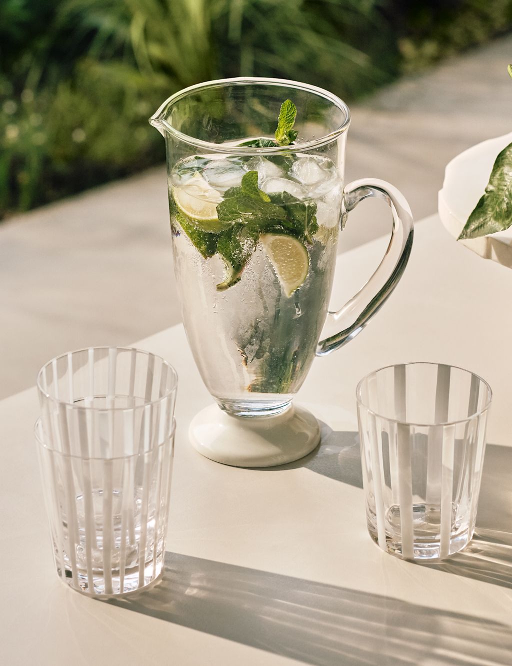 M&S X Kelly Hoppen Footed Glass Jug - White Mix, White Mix