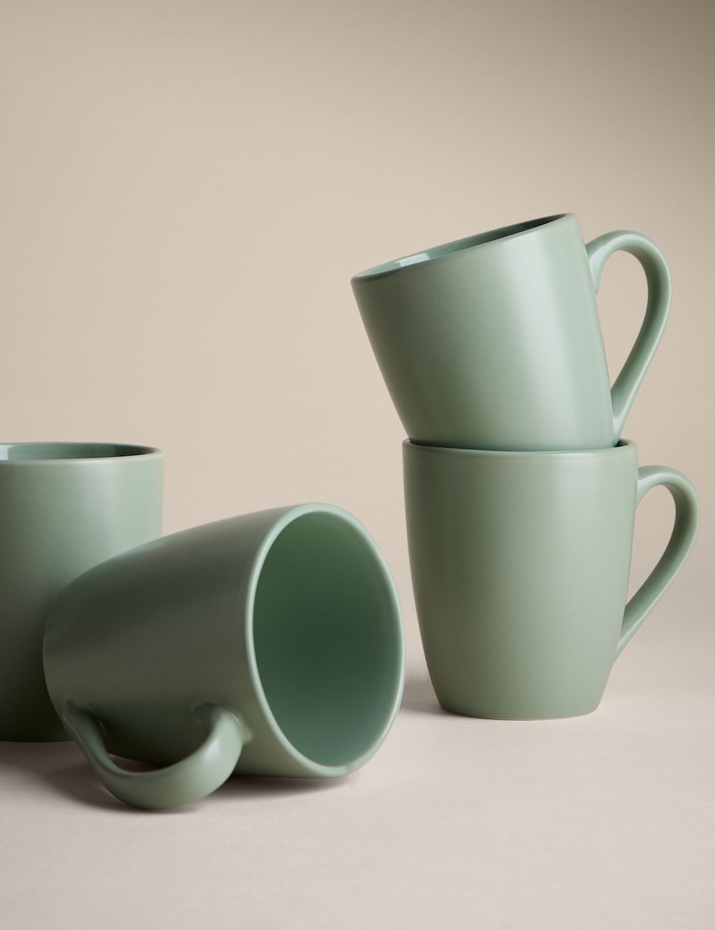 M&S Set of Four Everyday Mugs - Sage, Sage