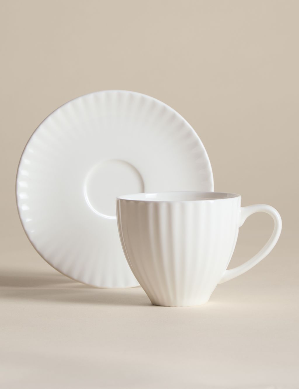 M&S Fluted Hampton Cup & Saucer - White, White