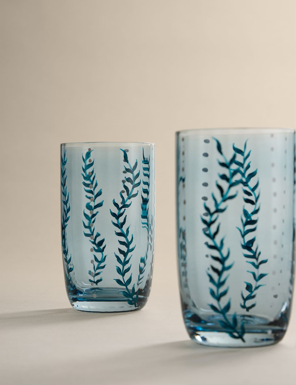 M&S Set of 2 Hand Painted Hi Ball Glasses - Blue, Blue